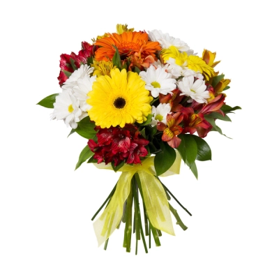 Букет «Красочный фонтан» — яркая симфония из альстромерий, гербер и хризантем Багратионовск Калининградская область