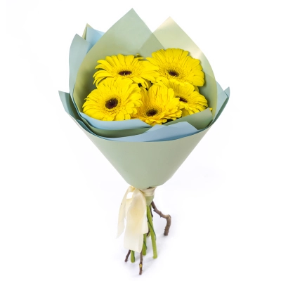 Яркий букет из 5 жёлтых гербер – как кусочек солнца в ваших руках Багратионовск Калининградская область