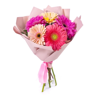 Яркий букет из 5 разноцветных гербер – солнечное настроение в подарок Багратионовск Калининградская область