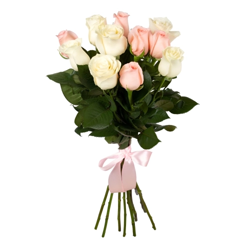 Букет из розовых и белых роз Багратионовск Калининградская область