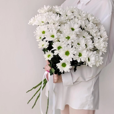Букет «Ромашка» – 9 белоснежных хризантем в деревенском стиле Багратионовск Калининградская область